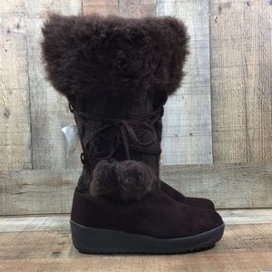Hot Tomato Brown Faux Fur Winter Boots Womens 7 Medium Pompom